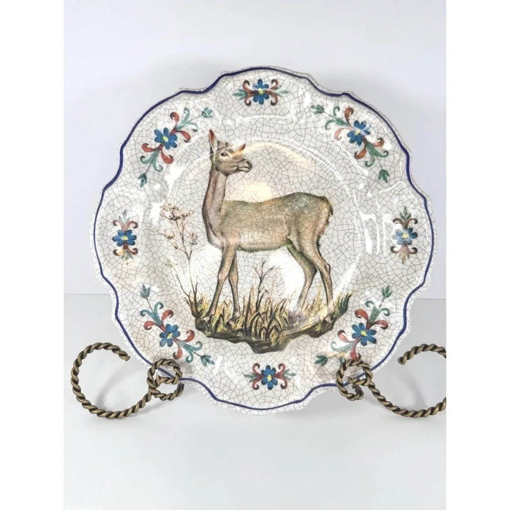 Vtg Lami Italy Melamine Hanging Wall Deer Plate‎ Scalloped Edge 10.5